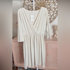 Zenana Outfitters Cream Wrap Sheath Dress with Dolman Sleeves